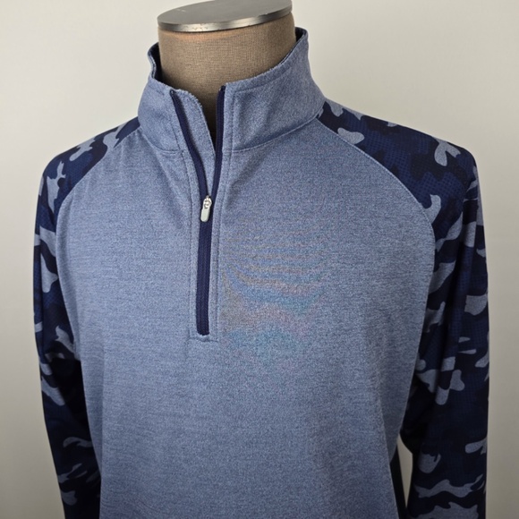 Peter Millar Perth Performance Quarter-Zip Pullover Camo Sleeves Size XL- Blue - Picture 2 of 10